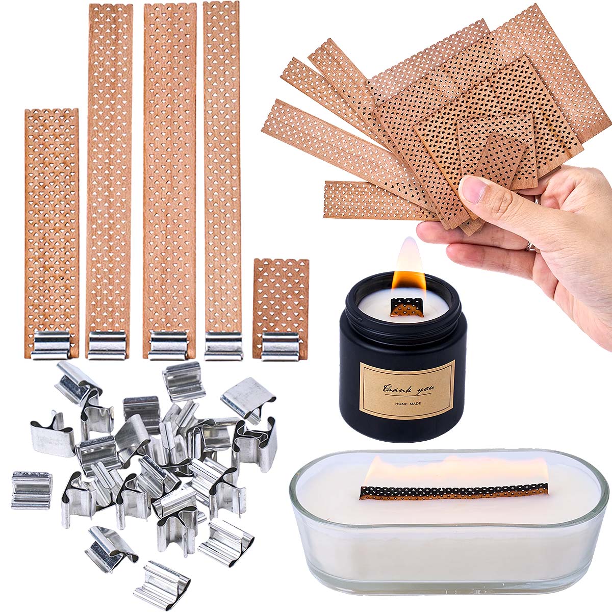 Soy Wax Pillar Blend - Sumbu Lilin Kayu Besar dengan Alas